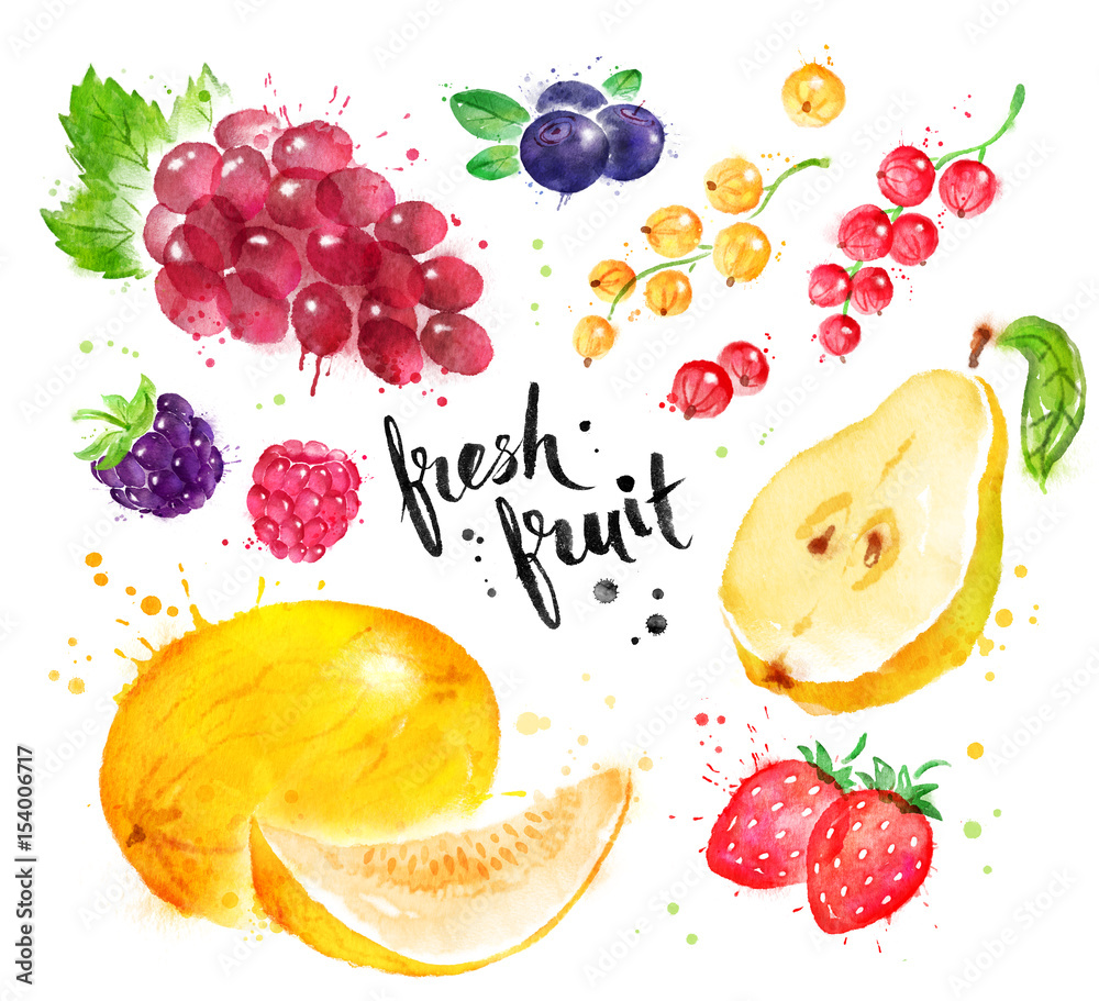 Watercolor colorful set of fruit Stock Photo Adobe Stock