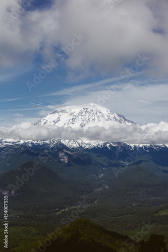 Mount Rainier on a sunny day with clouds