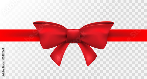 Red ribbon with red bow. Vector isolated bow decoration for holiday present. Gift element for card design