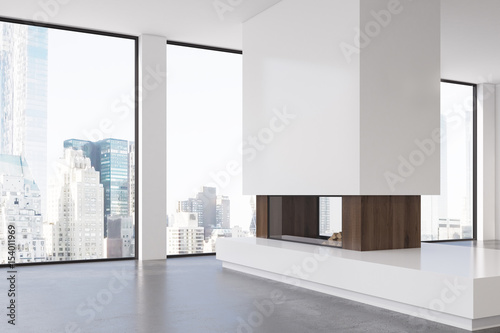 Empty living room with fireplace  side