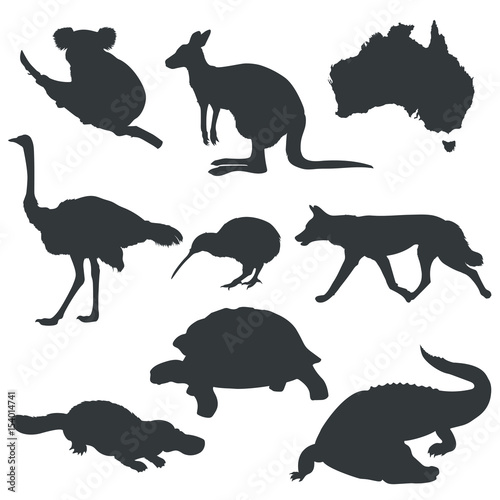 Fototapeta Naklejka Na Ścianę i Meble -  Vector silhouettes of animals from Australia
