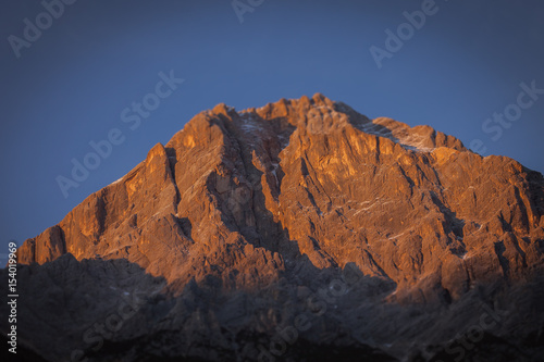 Tilt shift sunset view of Antelao top  Dolomites