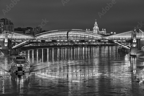 Moscow-river, bridge, winter. Russia. B&W toning.