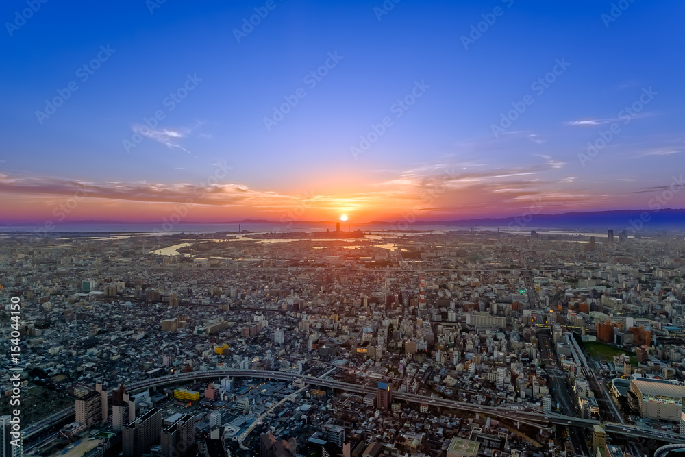 Fototapeta premium Widok z Abeno Harukas - widok na miasto Osaka