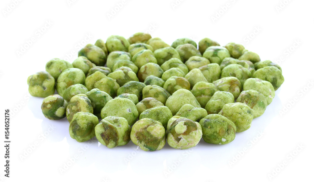 roasted Green beans snacks coated by flour and spicy isolated on white background roasted Green beans snacks coated by flour and spicy isolated on white background