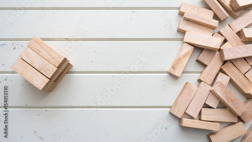 Wooden Building Blocks and wooden spread top view