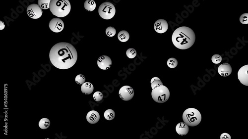 Lottery balls with numbers on black background - loop, 4K, alpha channel
