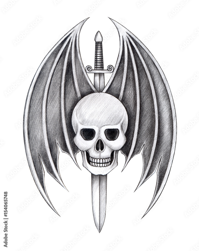Skull Tattoo Hand Pencil Drawing on Paper Stock Illustration   Illustration of freak death 80551353