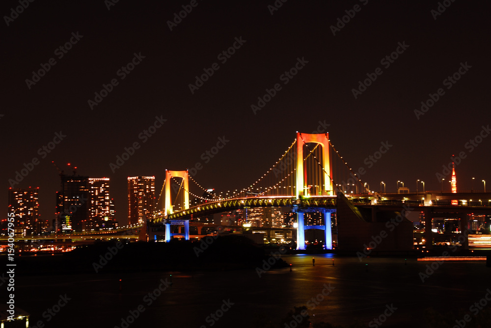 Fototapeta premium Boże Narodzenie i fajerwerki w Odaiba