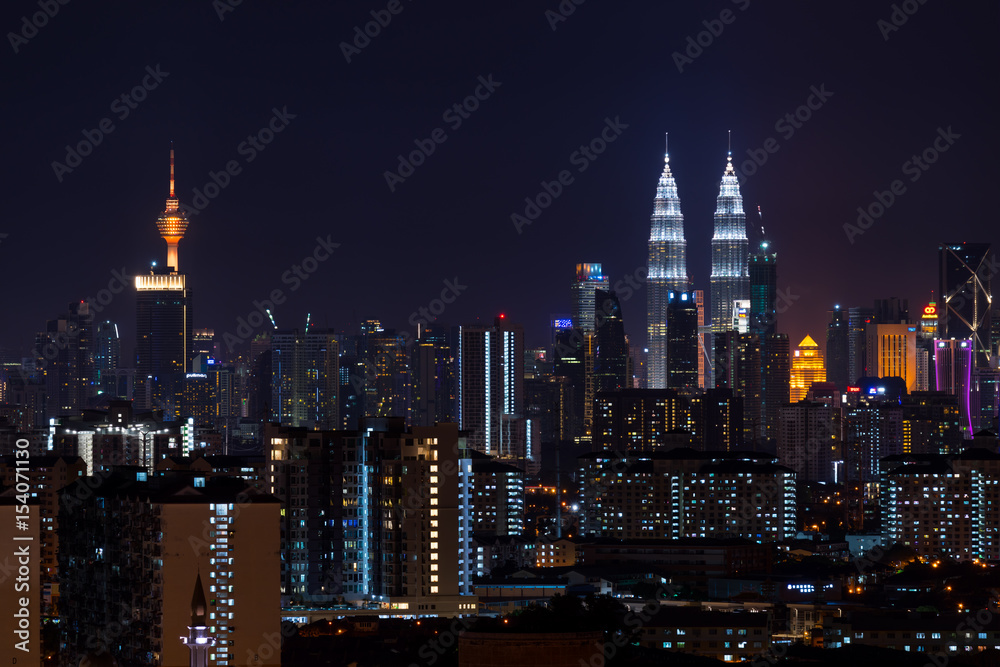 KUALA LUMPUR, MALAYSIA - 24TH FEBRUARY 2017; Kuala Lumpur, the capital of Malaysia. Its modern skyline is dominated by the 451m-tall KLCC, a pair of glass-and-steel-clad skyscrapers.