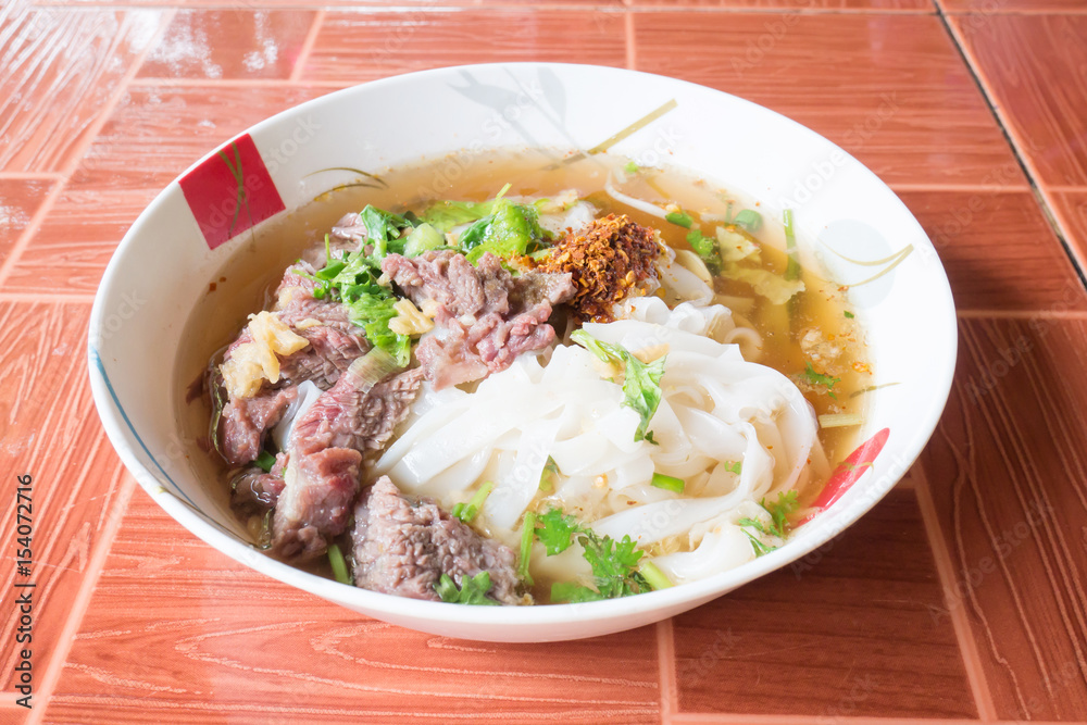 Thai food,Spicy noodle soup in a bowl ready to eating Thai food,Spicy noodle soup in a bowl ready to eating