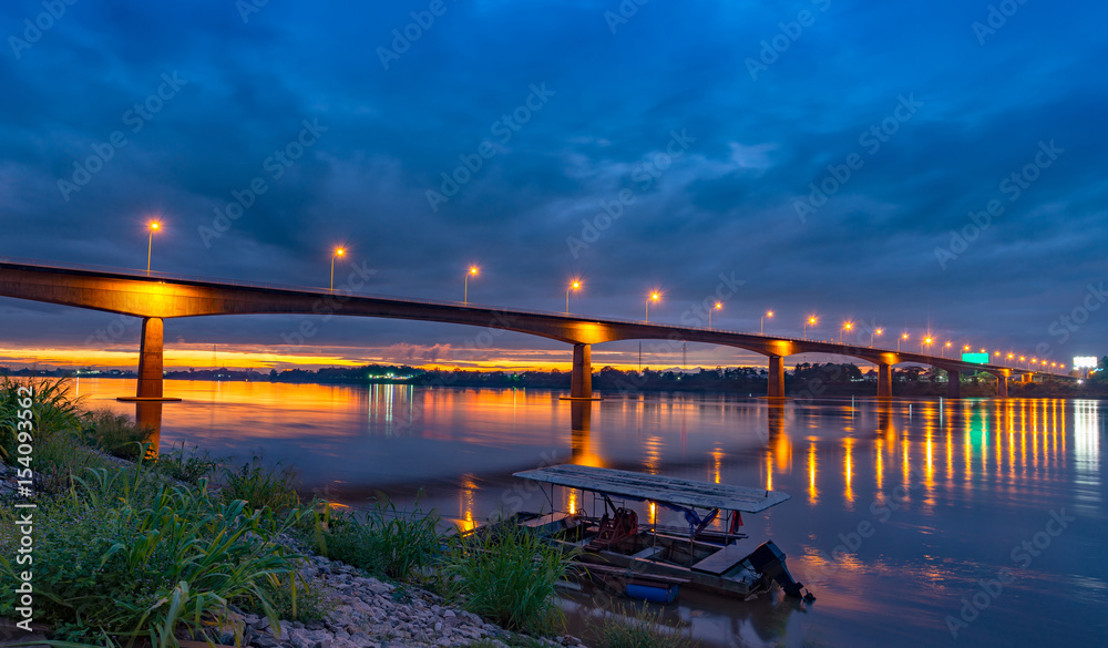 Beautyfull Thai-Lao Friendship Bridge at night scene