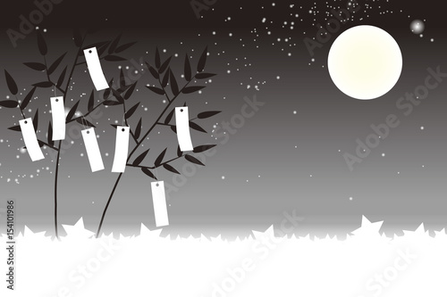 背景素材壁紙,七夕飾り,お祭り,笹の葉,夜景,星空,短冊,天の川,天の河,たなばた,竹,キラキラ,夏