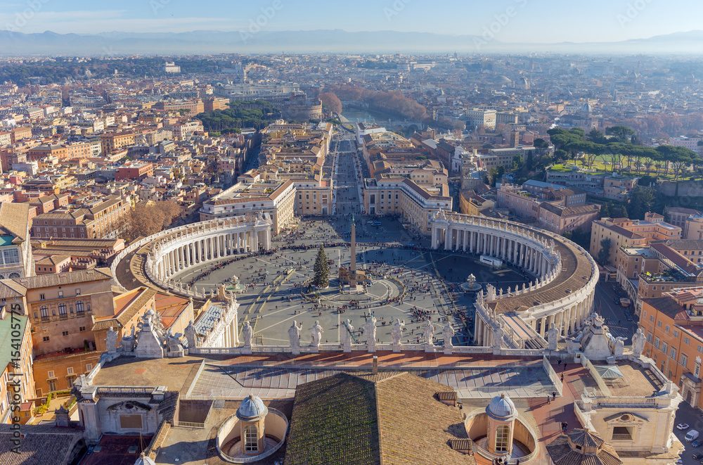 Saint Peter's Square in Vatican and aerial view of the city, Rome, Italy