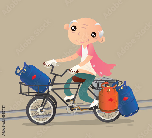 Liquefied petroleum gas cylinders bicycle deliveryman in Hong Kong