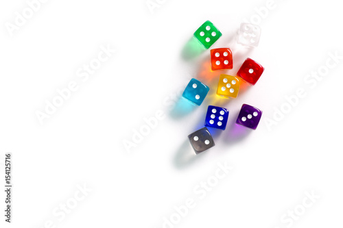Business strategy - multi colored, nine dices in white background
