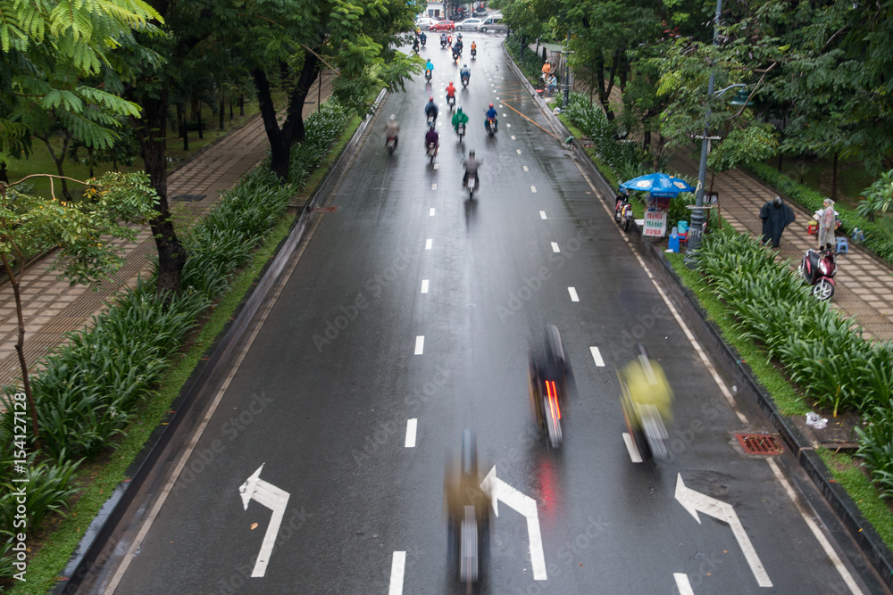 Blurred defocus, traffic in Ho Chi Minh city, Viet Nam
