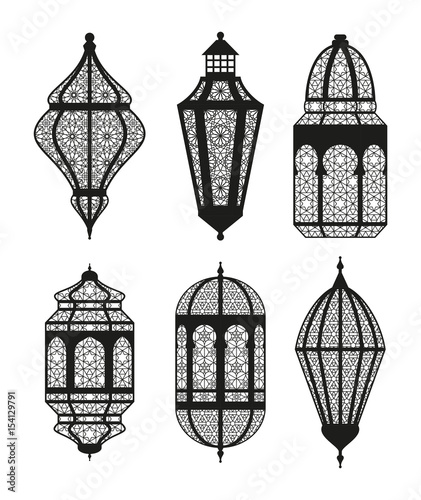 Arabic or Islamic lanterns set. Vector illustration.