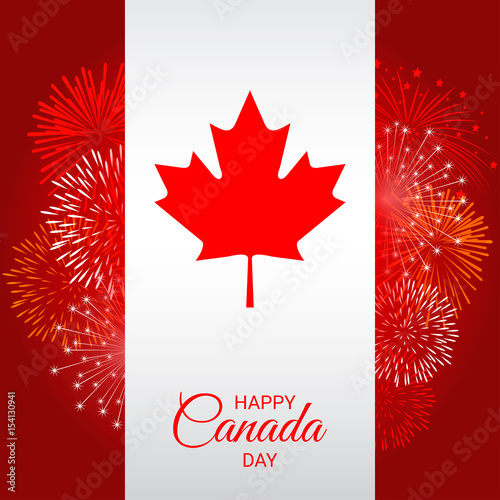 Canada flag with fireworks for national day of Canada