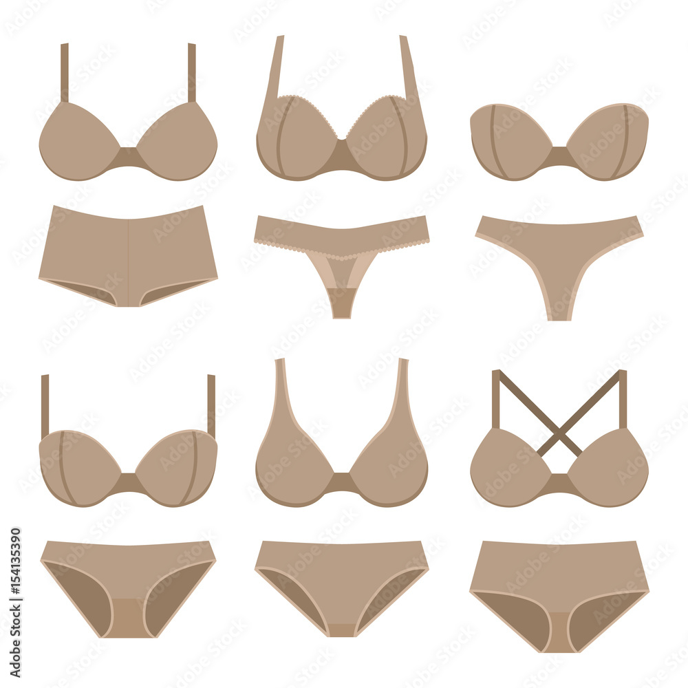 Set lingerie, beige bras and colorful flat illustration of women underwear. vector de Stock | Adobe Stock