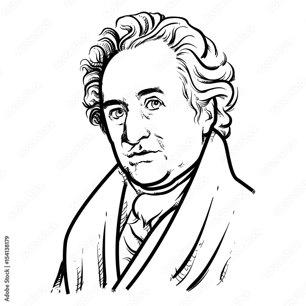 Johann Wolfgang von Goethe Hand Drawing outline, United Kingdom, 1833. vector de Stock | Adobe Stock