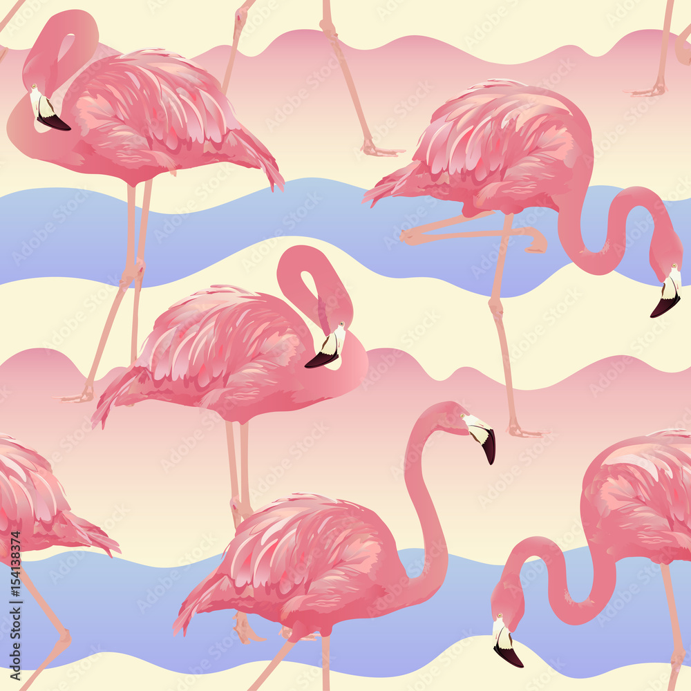 Naklejka premium Tropical Bird Flamingo Background - Seamless pattern vector