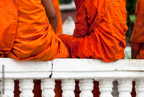 CHIANG MAI,THAILAND - JULY 17,Unidentified Buddhism neophyte playing little monk life style in Buddihist temple on JULY 17, 2009 in Chiang Mai, Thailand photo