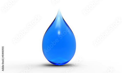 Blue Water Drop 3D Rendering on a white Background