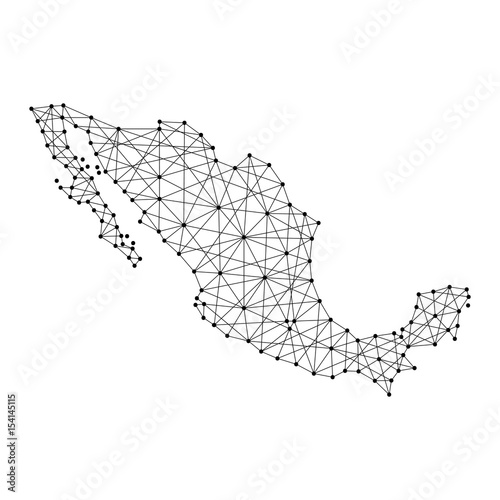 Map of Mexico from polygonal black lines and dots of vector illustration