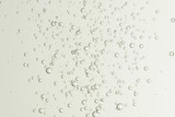 Beautiful champagne fizz bubbles, soars over a blurred background.