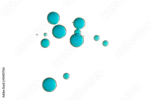 A group of blue bubbles soars over a white background