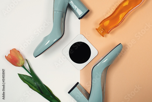 Stylish Trendy heels . Summer fashion Outfit, Luxury Party shoes. Minimal fashion concept photo