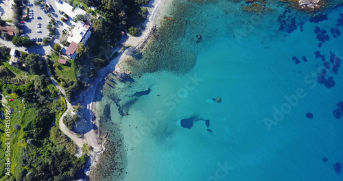 Fototapeta Naklejka Na Ścianę i Meble -  Landscape of a transparent clear blue Mediterranean Sea. The island of Cyprus. Resort. blue lagoon
