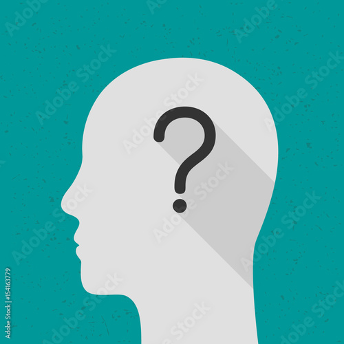 Thinking concept with question mark and human head. Flat design with long shadow.