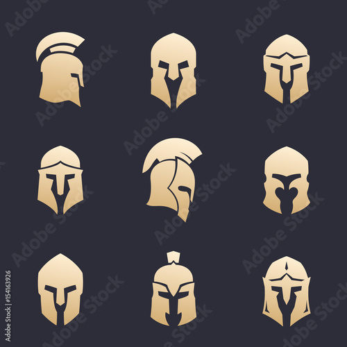 helmets set, spartan, greek, roman armor