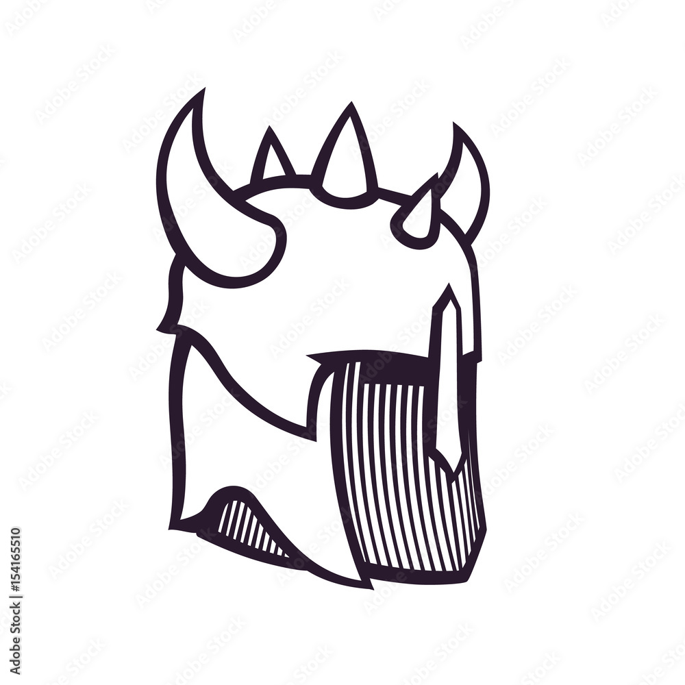 warrior helmet with horns, outline isolated on white warrior helmet with horns, outline isolated on white