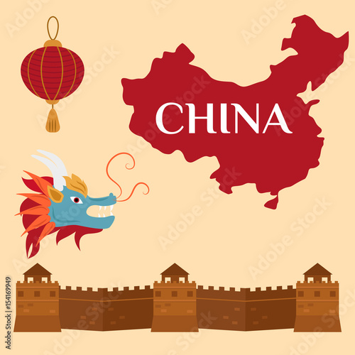 Great wall of China beijing asia landmark brick architecture culture history vector illustration.