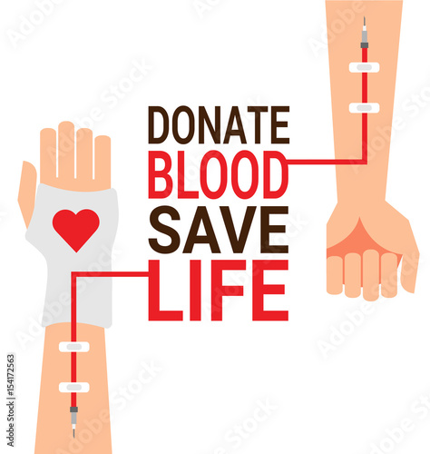 Hand of blood donor with patient hand for World Blood Donor Day