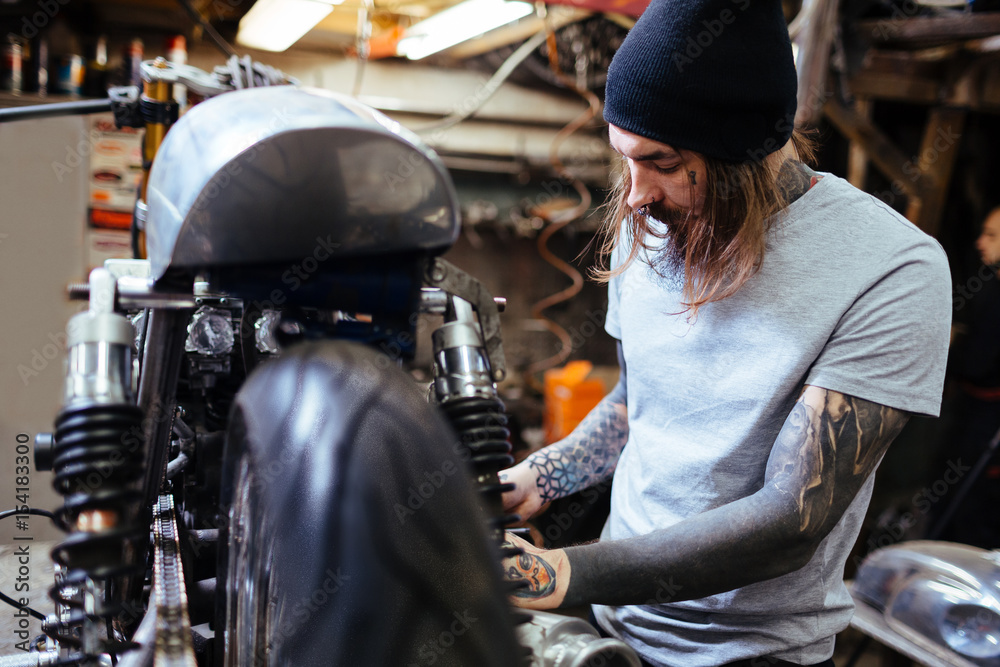 Custom-bike repairman doing his work