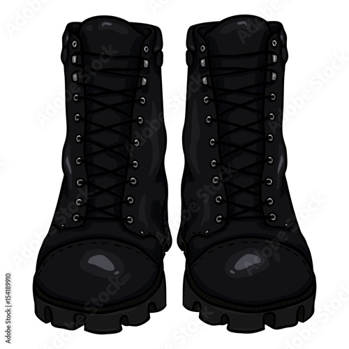 Vector Cartoon Army Boots. High Military Shoes photo