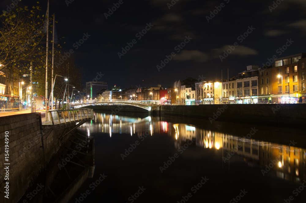 night view over river Liffey Dublin