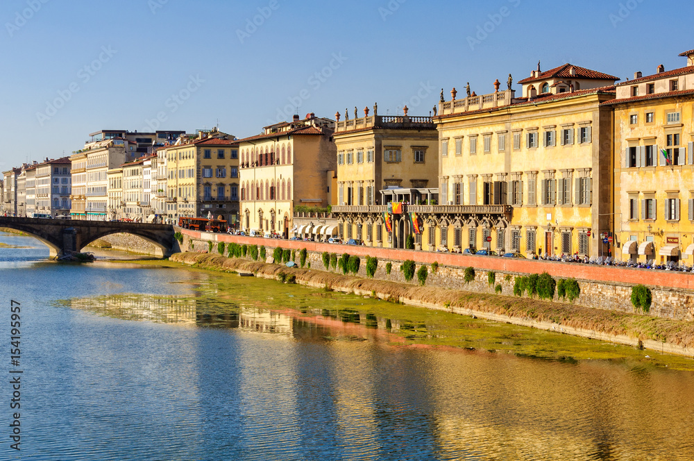 Corsini embankment (lungarno) photographed from the Trinity Bridge (Ponte Trinita) - Florence, Tuscany, Italy
