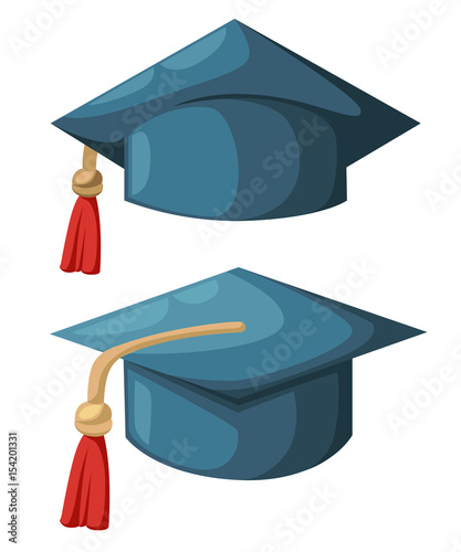 Vector illustration in flat style design Isolated on white background Graduation cap or hat vector illustration in the flat style. Academic caps set. Graduation cap isolated on the background.