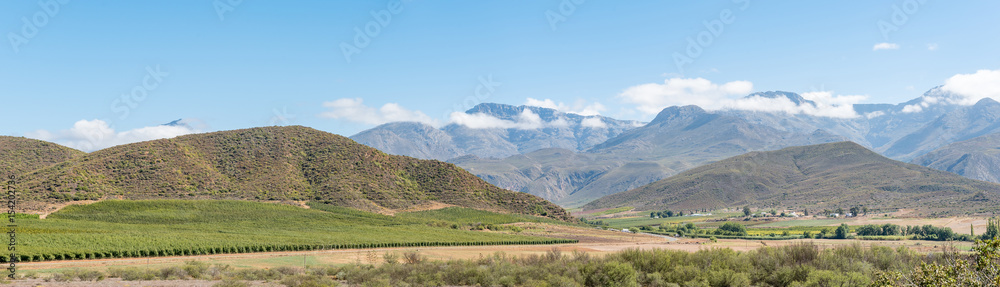 Panorama of farm landscape with Swartberg mountains near Hoeko Panorama of farm landscape with Swartberg mountains near Hoeko