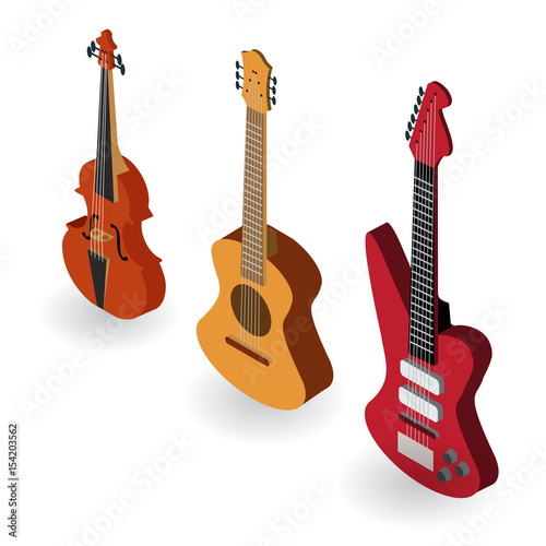 Stringed Musical Instruments. Isometric. Vector illustration.