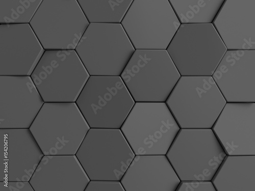 Hexagonal abstract background. Dark gray 3d rendering