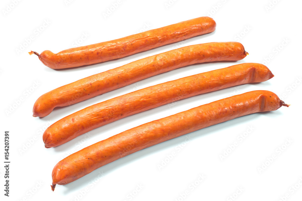 Smoked sausages isolated on white background Smoked sausages isolated on white background