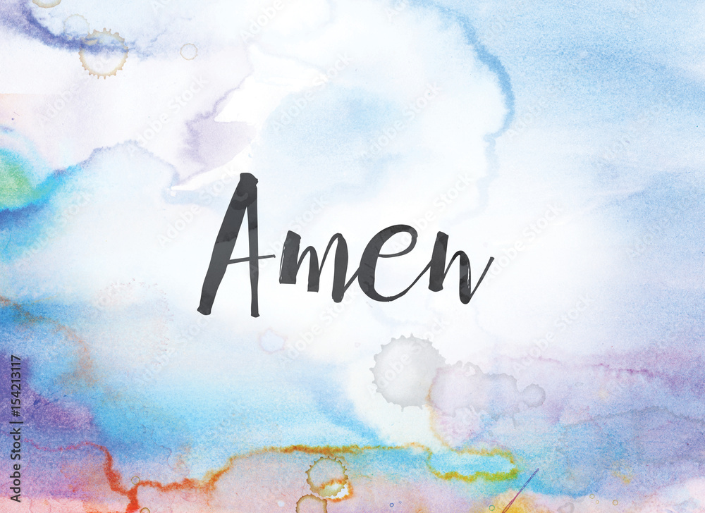 Amen Concept Watercolor and Ink Painting - obrazy, fototapety, plakaty 