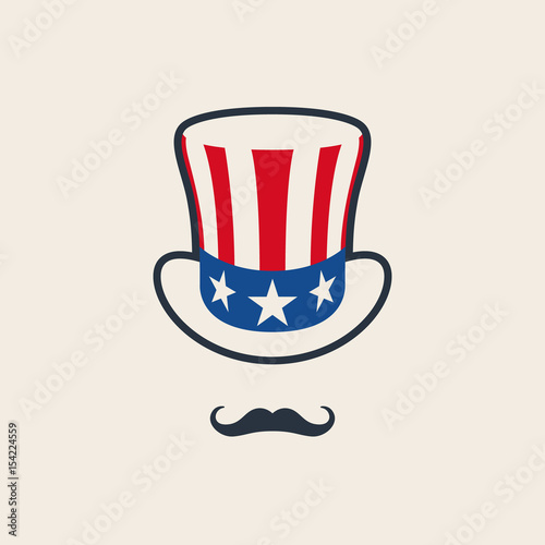 Uncle Sam's Symbol. Hat with mustache. Concept of American Freedom and liberty. 