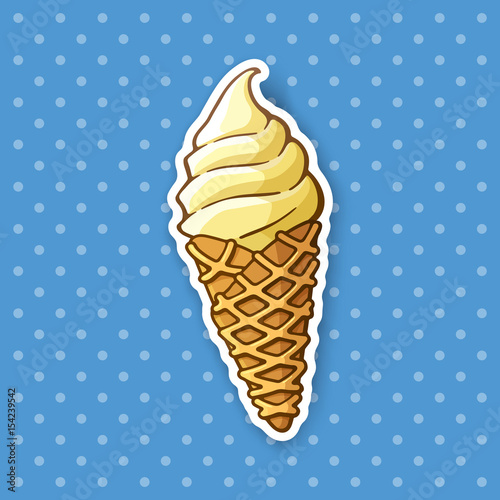 Sticker vanilla ice cream in the waffle cone
